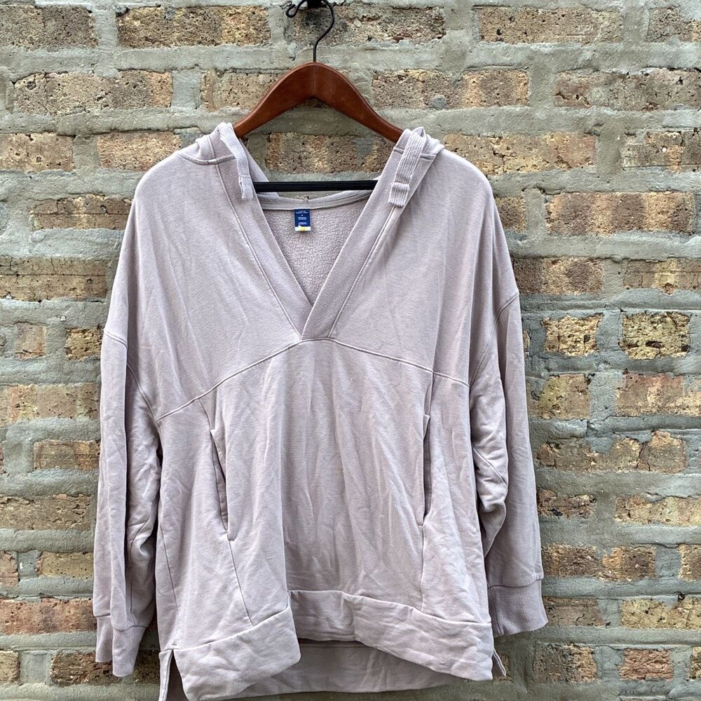 French Terry Beige Pullover Hoodie Brushed Interior V Neck‎ Men M